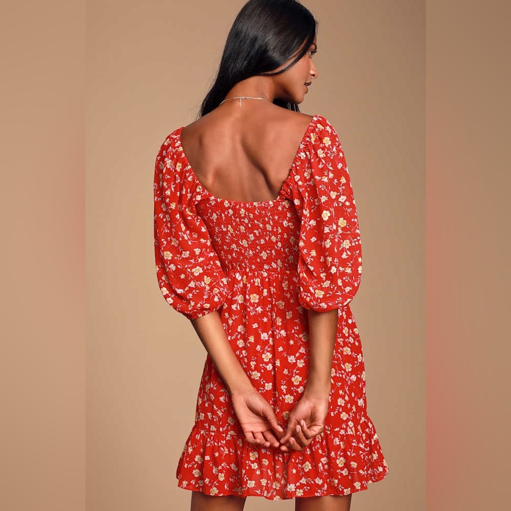 Lulus Trixiebelle Red Floral Print Dress size small - Picture 2 of 11